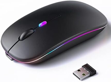 KANMABPC Wireless Bluetooth Mouse, Rechargeable LED Dual Mode Mouse (Bluetooth 5.2 and USB Receiver) Portable Silent Mouse,for Laptop/Desktop/Tablet(Black)