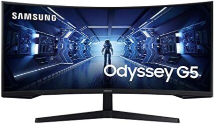 SAMSUNG 34" Odyssey G5 Ultra-Wide Gaming Monitor with 1000R Curved Screen, 165Hz, 1ms, FreeSync Premium, WQHD, LC34G55TWWNXZA, 2020, Black