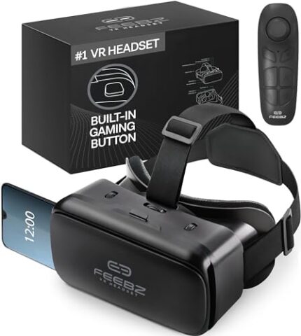 VR Headset for iPhone & Android + Remote - for Kids | Mainly for Watching 3D VR Videos + Some VR Games for Android | Virtual Reality Goggles Set for Phones 4.5"-6.5" – Black