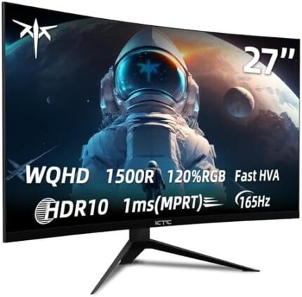 KTC 27 inch Curved Gaming Monitor, 165Hz 1ms MPRT, 2K 1440P 144Hz Monitor, 1500R HVA Display, FreeSync Premium, HDR, 120%sRGB, DisplayPort/HDMI/USB, Vesa Support 3.9x3.9'', Computer Monitor for Gamers