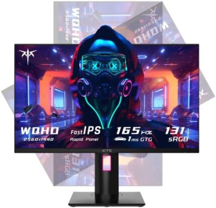 KTC Gaming Monitor, 27 Inch 1440p 165Hz Monitor, 2K QHD 1ms GTG Fast IPS Computer Monitor, HDR, HDMI/USB C/DP Vertical Monitor, FreeSync & G-Sync, Swivel Tilt Height Pivot Adjustable, H27T22