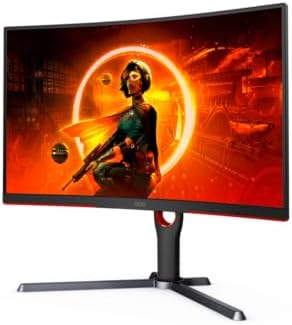 AOC CQ27G3Z 27" Curved Gaming Monitor, QHD 2K 2560x1440, 1000R VA, 240Hz 0.5ms, FreeSync Premium, Height Adjustable Stand, Xbox PS5 Switch, 3-Year Zero-Bright-dot,Black