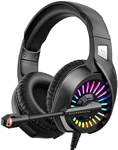 ZIUMIER Gaming Headset with Microphone, Compatible with PS4 PS5 Xbox One PC Laptop, Over-Ear Headphones with LED RGB Light, Noise Canceling Mic, 7.1 Stereo Surround Sound