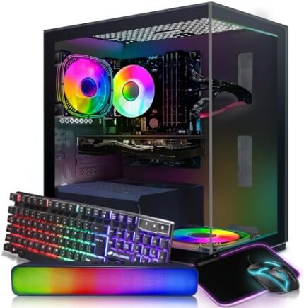 STGAubron Gaming Desktop PC,Intel Core i7 3.4G up to 3.9G,16G RAM,512G SSD,Radeon RX 580 16G GDDR5,600M WiFi,BT 5.0,RGB Fan x 2,RGB Keyboard&Mouse,RGB Mouse Pad,RGB BT Sound Bar,W10H64