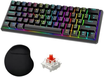 Snpurdiri 60% Gasket Wired Mechanical Gaming Keyboard, RGB Backlit 61 Keys Mini Office Keyboard,Ergonomic Small Keyboard(Black, Red Switches)
