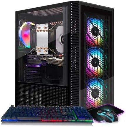 STGAubron Gaming Desktop PC, Intel Xeon E5 3.6G, Radeon RX 590 8G GDDR5, 16G Ram, 512G SSD, 600M WiFi, BT 5.0, RGB Fan x 4, RGB Keyboard & Mouse & Mouse Pad, W10H64