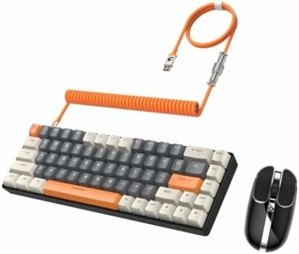 60% Wired RGB Mechanical Gaming Keyboard with Coiled Cable Tactile Brown Switch (White/Dark Gray) and Wireless Mouse(Black) for PC Mac Gamer